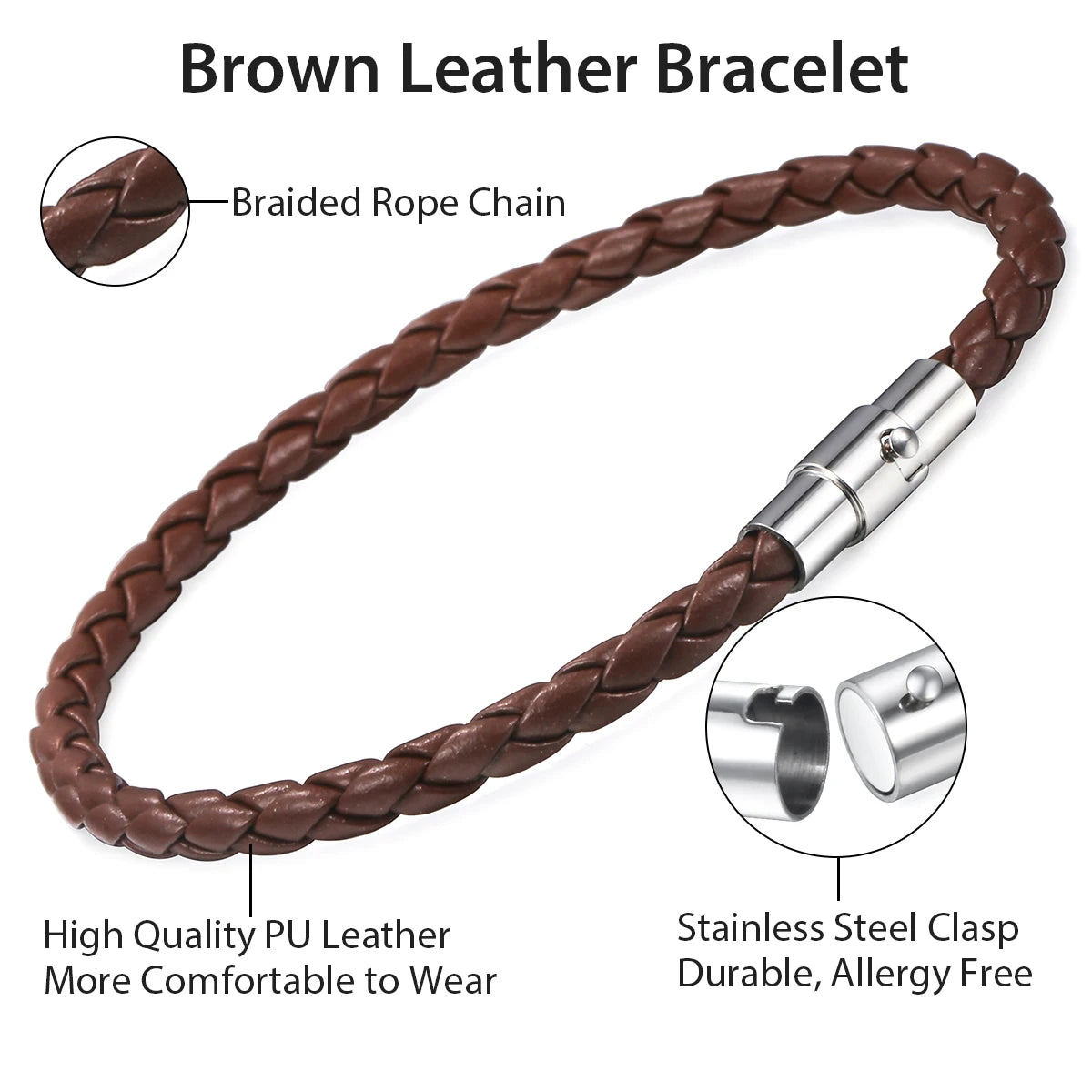 Classic Men's Leather Bracelet Retro Brown Black Braided Bracelets Stainless Steel Magnet Clasp Simple Jewelry Gift For Him Dad