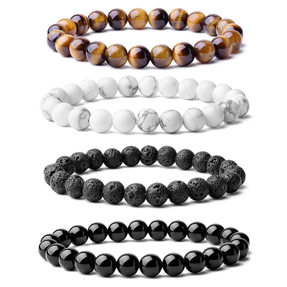 Beaded Bracelet 8mm Natural Stone Beads Black Onyx Lava Tiger Eye Agate Quartz Healing Energy For Women Men Yoga Chakra Jewelry
