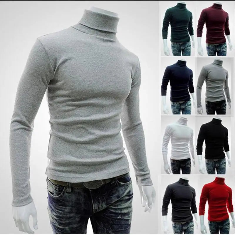 2020Fashion Men Sweater Solid Color Long Sleeve Turtleneck Sweater in Men's Pullovers Knitted Sweater Men Jersey Hombre Cuello