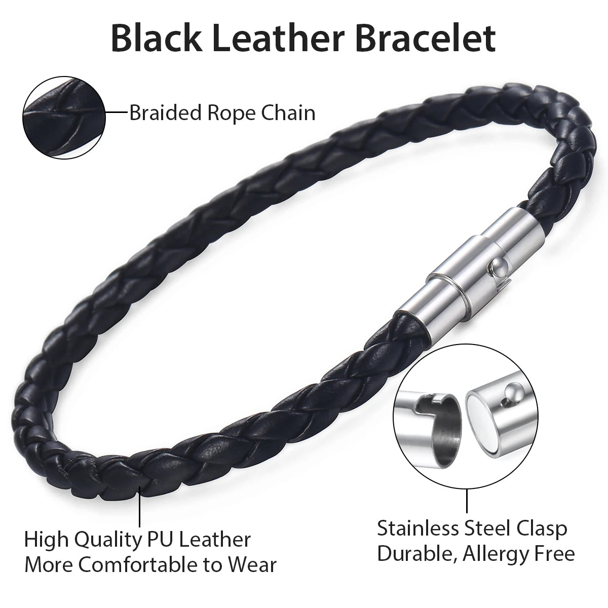 Classic Men's Leather Bracelet Retro Brown Black Braided Bracelets Stainless Steel Magnet Clasp Simple Jewelry Gift For Him Dad