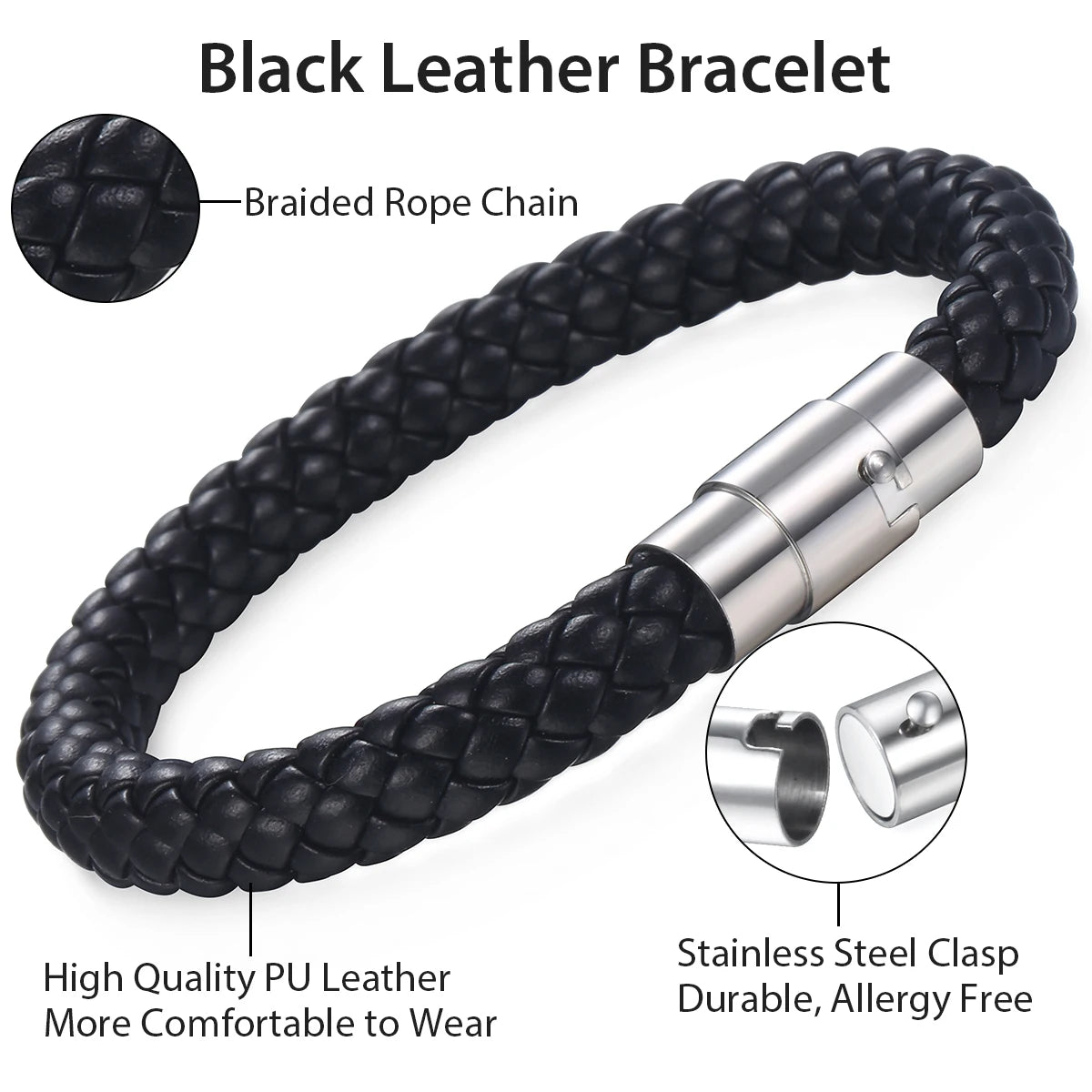 Classic Men's Leather Bracelet Retro Brown Black Braided Bracelets Stainless Steel Magnet Clasp Simple Jewelry Gift For Him Dad
