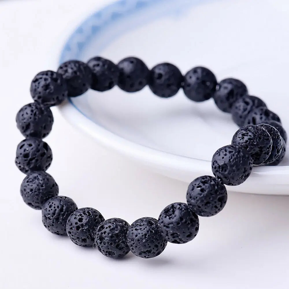 Beaded Bracelet 8mm Natural Stone Beads Black Onyx Lava Tiger Eye Agate Quartz Healing Energy For Women Men Yoga Chakra Jewelry