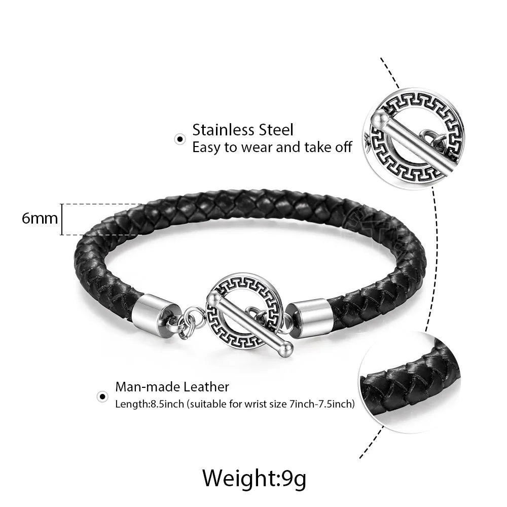 Classic Men's Leather Bracelet Retro Brown Black Braided Bracelets Stainless Steel Magnet Clasp Simple Jewelry Gift For Him Dad