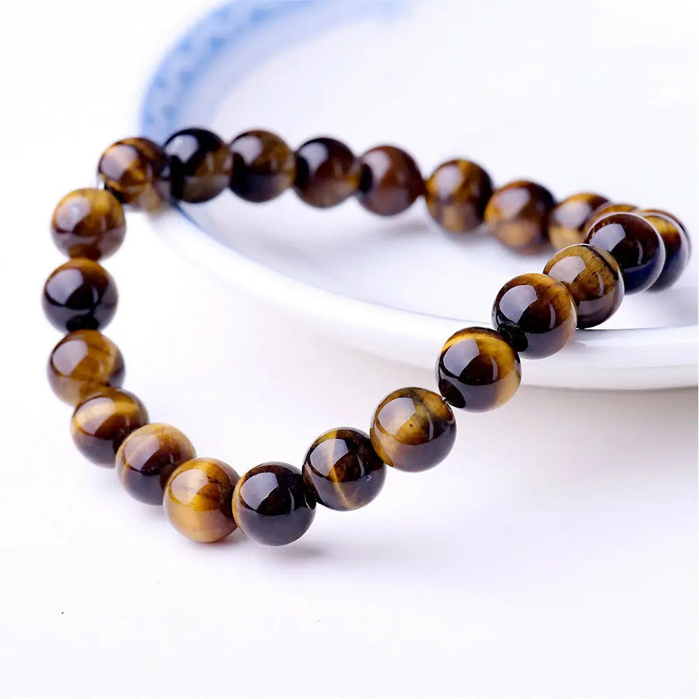 Beaded Bracelet 8mm Natural Stone Beads Black Onyx Lava Tiger Eye Agate Quartz Healing Energy For Women Men Yoga Chakra Jewelry