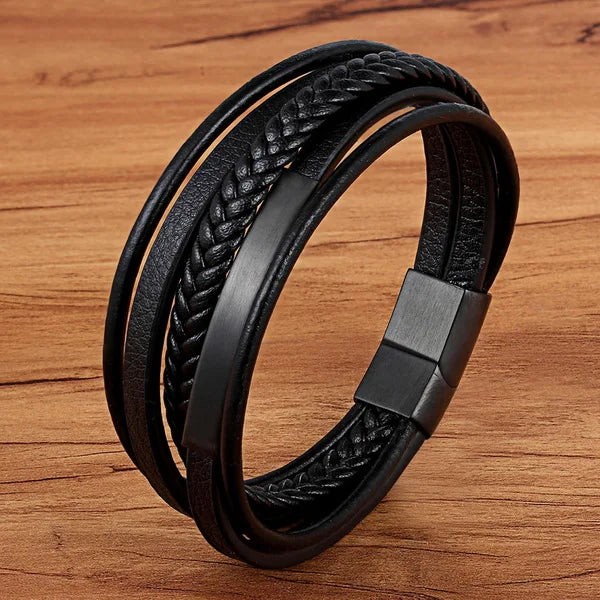 TYO Hot Sale Multilayer Braided Wrap Leather Bracelets For Men Stainless Steel Charm Magnetic Clasp Rock Handmade Bangles Gift