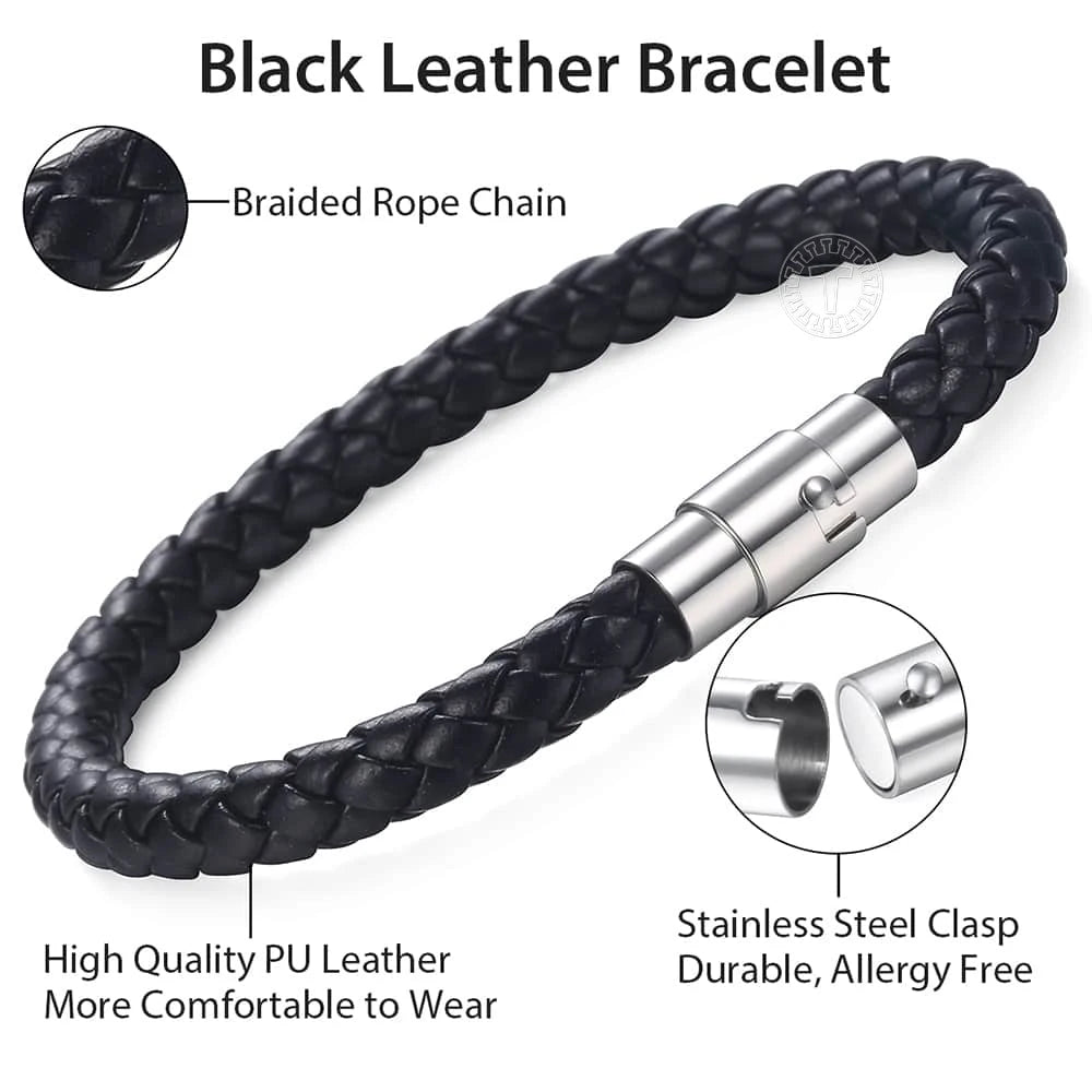 Classic Men's Leather Bracelet Retro Brown Black Braided Bracelets Stainless Steel Magnet Clasp Simple Jewelry Gift For Him Dad