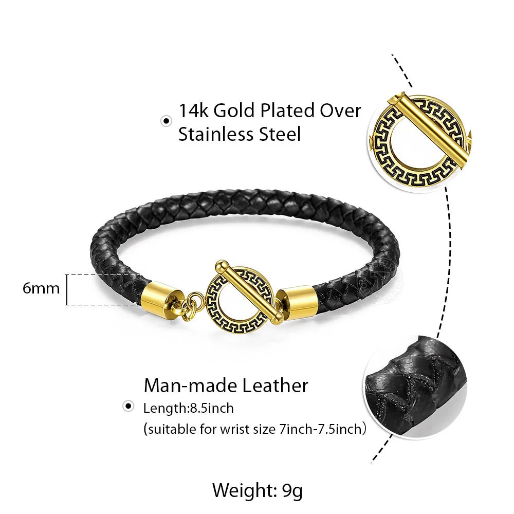 Classic Men's Leather Bracelet Retro Brown Black Braided Bracelets Stainless Steel Magnet Clasp Simple Jewelry Gift For Him Dad