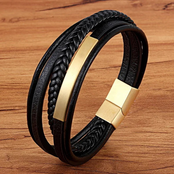 TYO Hot Sale Multilayer Braided Wrap Leather Bracelets For Men Stainless Steel Charm Magnetic Clasp Rock Handmade Bangles Gift