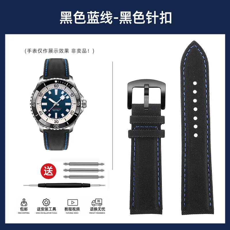 20mm 22mm Nylon Leather Watchband For Breitling Avenger navitimer Premier Men Women Canvas Fabric Watch Strap metal Folding Band