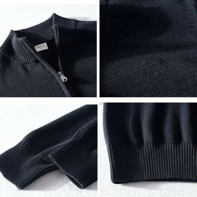 100% Cotton Autumn Winter Mens Zipper Cardigan Fit Sweaters Solid Color Knitted Jacket Coat Male Warm Overcoat Sweater