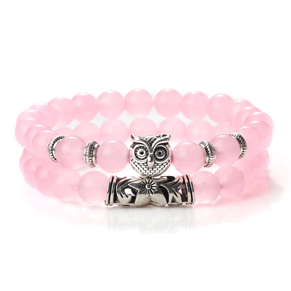 Fashion Natural Stone Beads Bracelet For Men Classic Owl Beaded Black Lava Onyx Beads Charm Bracelets Women Jewelry Couples Gift