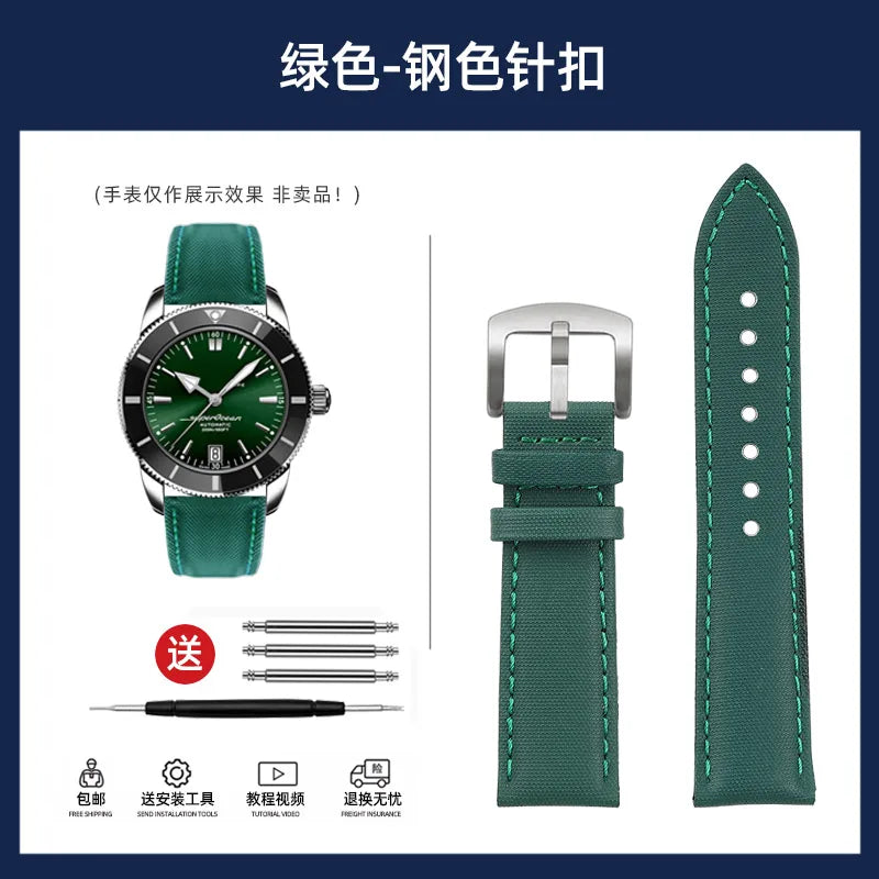 20mm 22mm Nylon Leather Watchband For Breitling Avenger navitimer Premier Men Women Canvas Fabric Watch Strap metal Folding Band