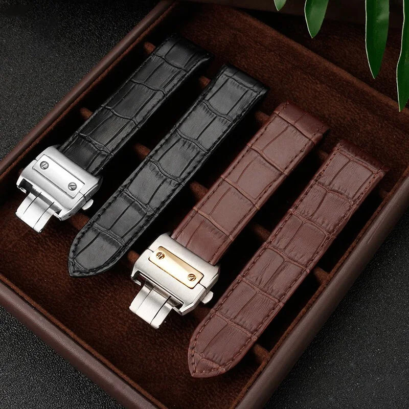 cowhide watch strap For Cartier Santos 100 Series Men And Women Folding Buckle black brown Watch band 20mm 23mm Replace bracelet