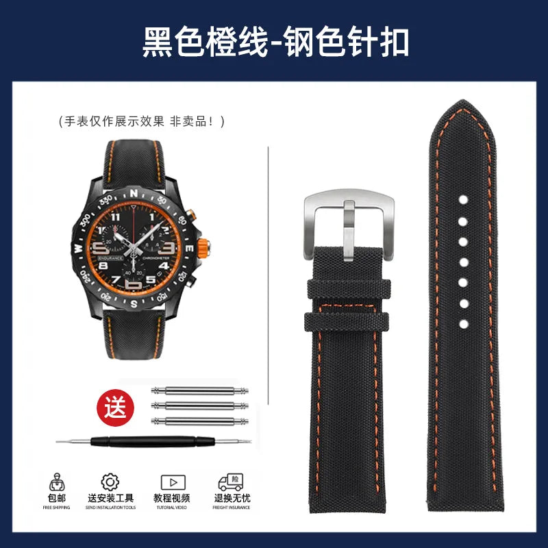 20mm 22mm Nylon Leather Watchband For Breitling Avenger navitimer Premier Men Women Canvas Fabric Watch Strap metal Folding Band