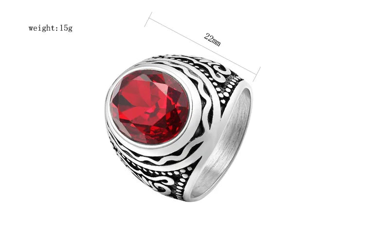 Handmade Navy Blue Stone Rings for Men Engraved Rock Punk Men's Stainless Steel Jewelry Boys Man Signet Ring Silver Gold Color