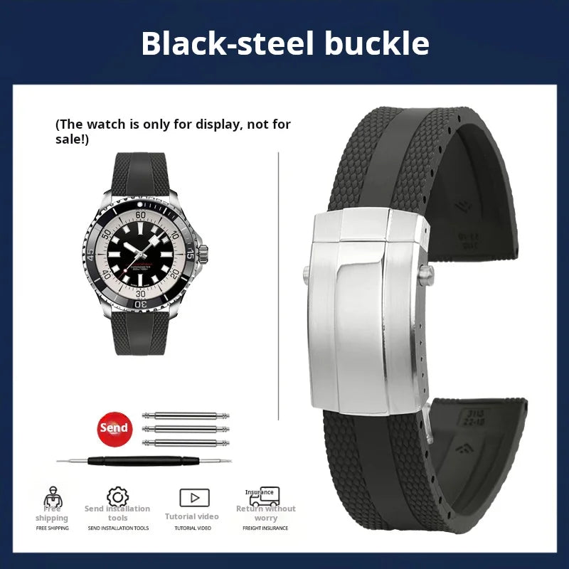 High quality Silicone Watch strap 22m For Breitling Superocean Navitimer Avenger Rubber Watchband Folding Buckle men accessories