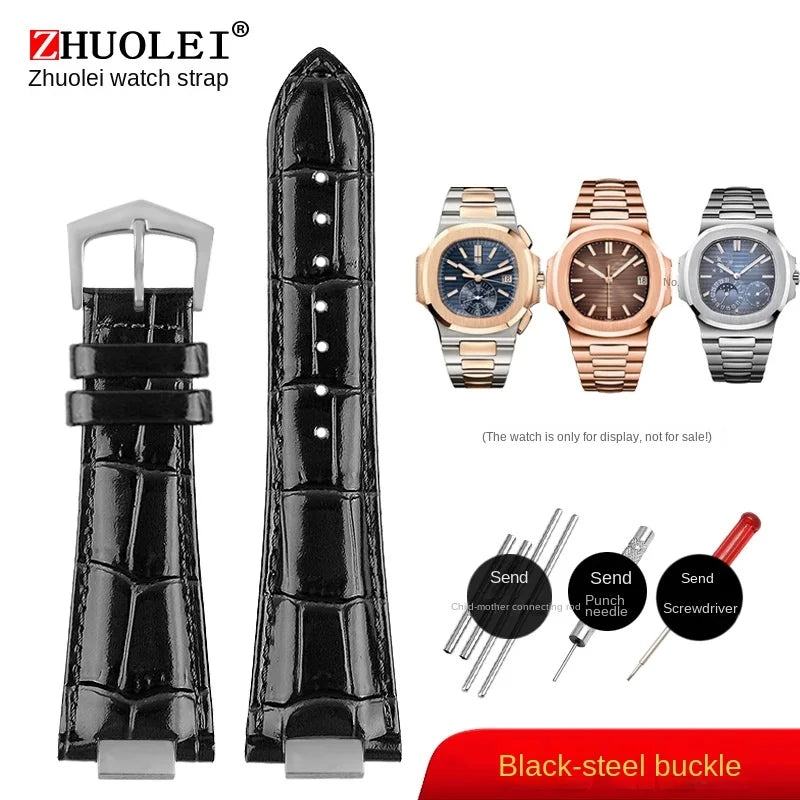 25X13mm notch Genuine Leather Watch Strap + connector For Patek Philippe Nautilus 5711 5726 5712g watchband wristband Bracelet