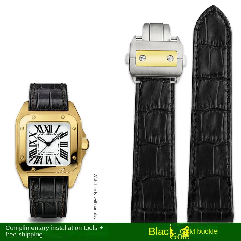 cowhide watch strap For Cartier Santos 100 Series Men And Women Folding Buckle black brown Watch band 20mm 23mm Replace bracelet