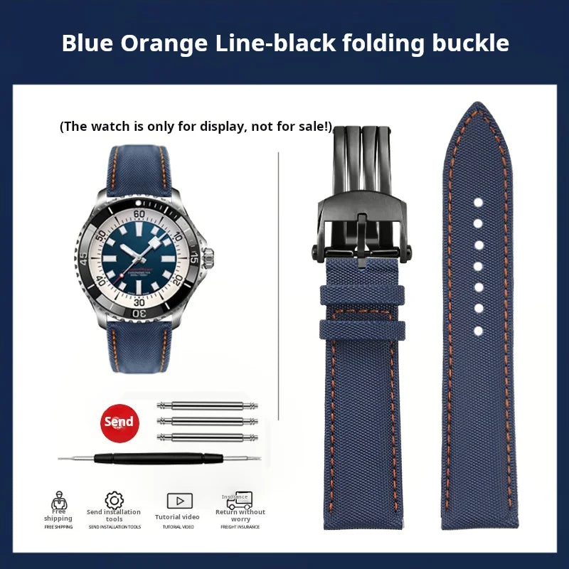 20mm 22mm Nylon Leather Watchband For Breitling Avenger navitimer Premier Men Women Canvas Fabric Watch Strap metal Folding Band