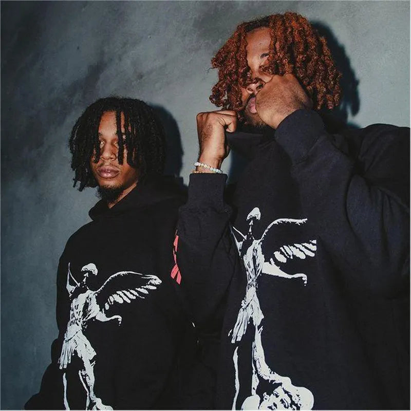 Y2K Jacket Letter Skeleton Print American Oversized Hoodie Men High Street Hip-Hop Clothing Retro Casual Loose Sweatshirt Women