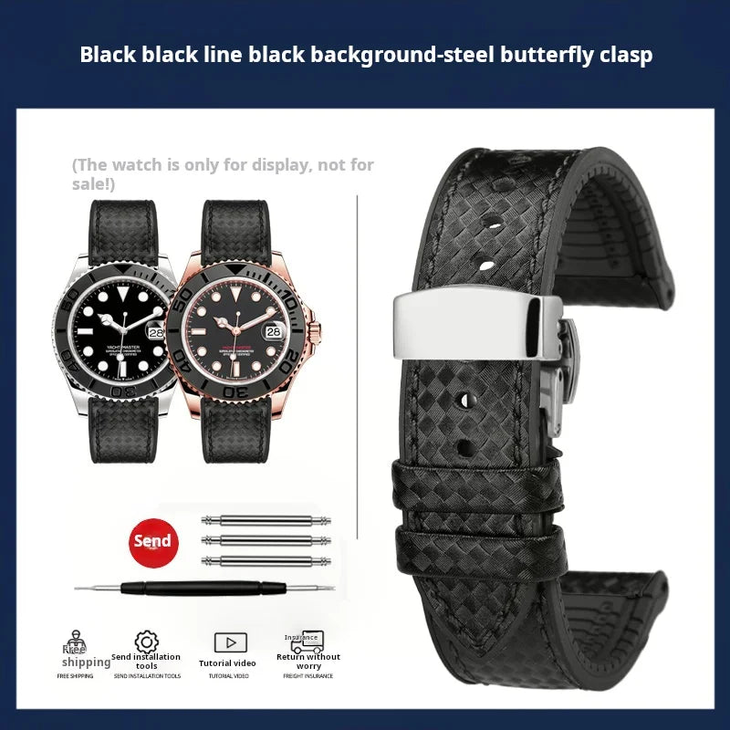 Men's Carbon Fiber Rubber Watchband For Omega SEAMASTER Tudor Black bay  Clasp Strap Watch band Men Orange White Red accessories