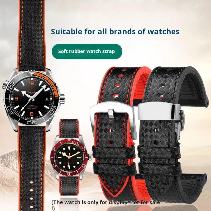 Men's Carbon Fiber Rubber Watchband For Omega SEAMASTER Tudor Black bay  Clasp Strap Watch band Men Orange White Red accessories