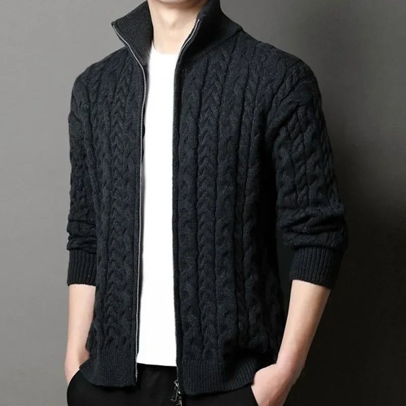 Men Jacquard Thicken Short Sweater Coat Elegant Fashion Casual Slim Zipper Warm Sweater Autumn Winter Male Knit Cardigan Sweater