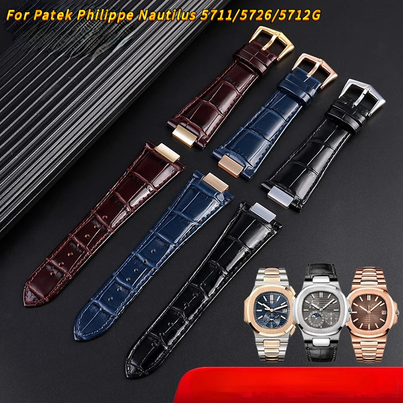 25X13mm notch Genuine Leather Watch Strap + connector For Patek Philippe Nautilus 5711 5726 5712g watchband wristband Bracelet