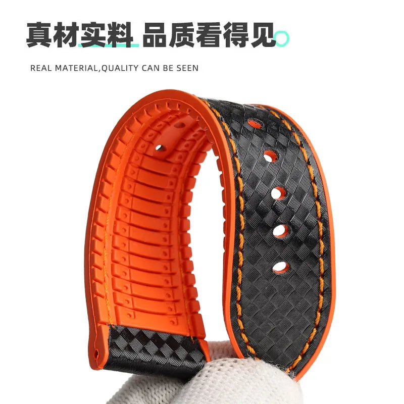 Men's Carbon Fiber Rubber Watchband For Omega SEAMASTER Tudor Black bay  Clasp Strap Watch band Men Orange White Red accessories