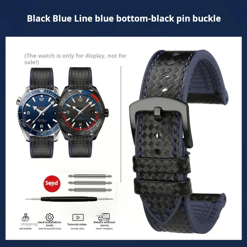 Men's Carbon Fiber Rubber Watchband For Omega SEAMASTER Tudor Black bay  Clasp Strap Watch band Men Orange White Red accessories