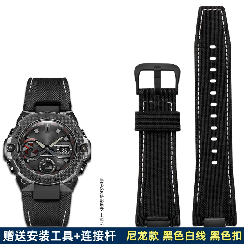 14mm Stainless Steel adapter Italian Genuine Leather Watchband For Casio G-Shock GST-B400 men cowhide Watch Strap nylon Bracelet