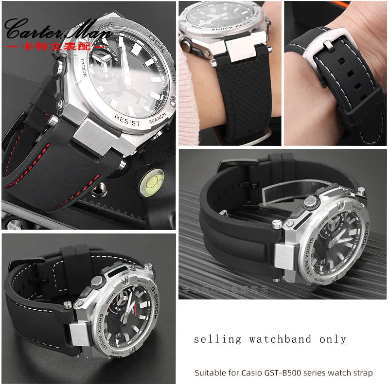 Recessed silica gel bracelet modified resin silica gel watch band for G-SHOCK Casio Steel Heart GST-B500D/AD series wristband