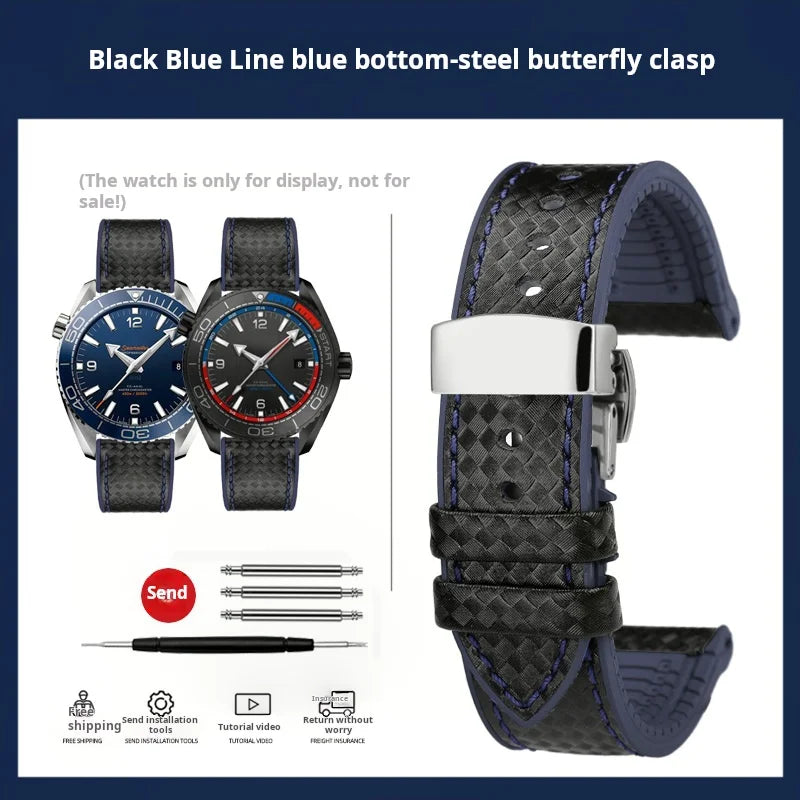 Men's Carbon Fiber Rubber Watchband For Omega SEAMASTER Tudor Black bay  Clasp Strap Watch band Men Orange White Red accessories