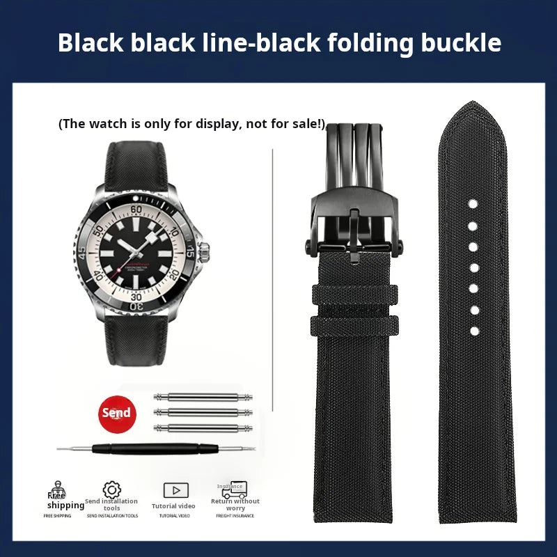 20mm 22mm Nylon Leather Watchband For Breitling Avenger navitimer Premier Men Women Canvas Fabric Watch Strap metal Folding Band