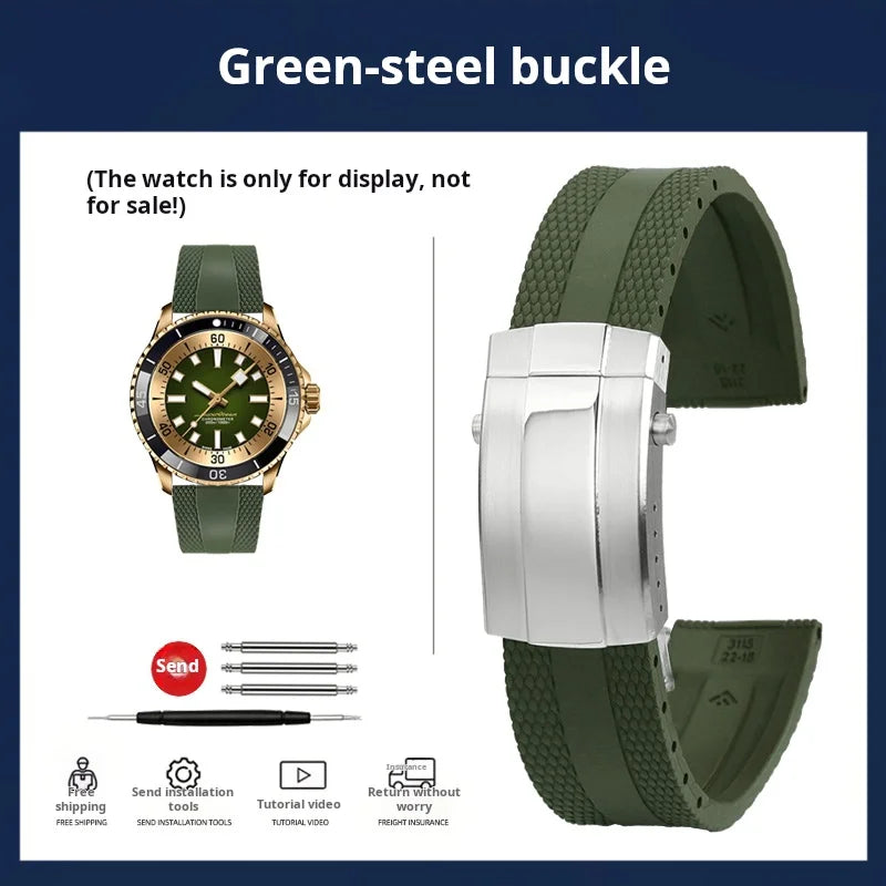 High quality Silicone Watch strap 22m For Breitling Superocean Navitimer Avenger Rubber Watchband Folding Buckle men accessories