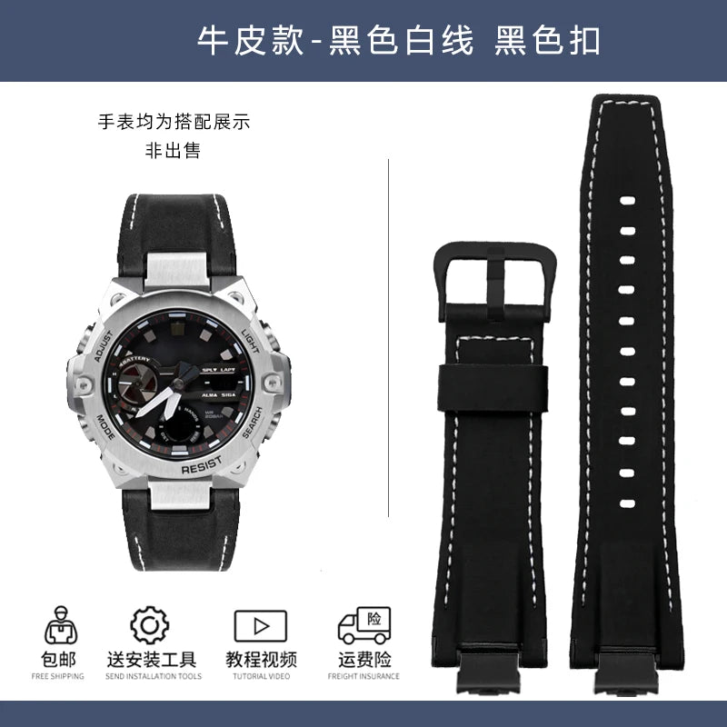 14mm Stainless Steel adapter Italian Genuine Leather Watchband For Casio G-Shock GST-B400 men cowhide Watch Strap nylon Bracelet