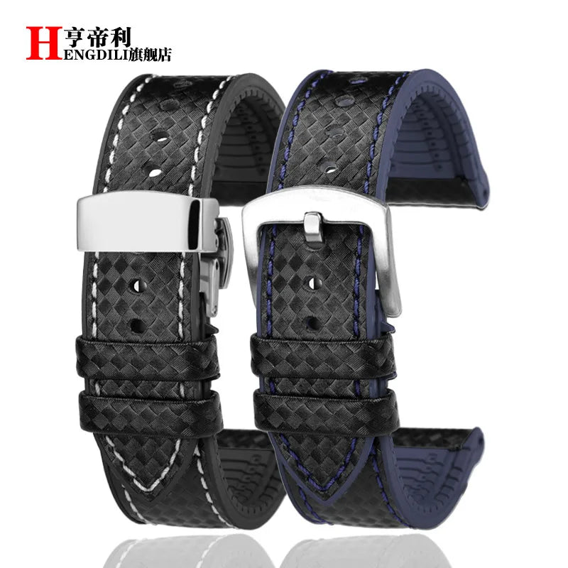 Men's Carbon Fiber Rubber Watchband For Omega SEAMASTER Tudor Black bay  Clasp Strap Watch band Men Orange White Red accessories