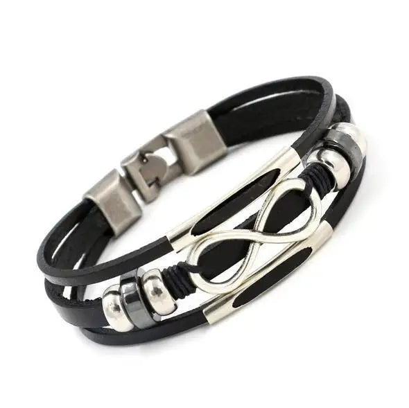 Fashion Men Chic Leather Braided Bracelets Alloy Cuff Bangle Wristbands charm bracelet