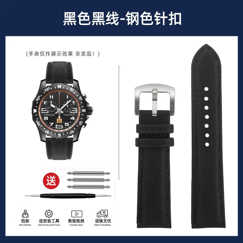 20mm 22mm Nylon Leather Watchband For Breitling Avenger navitimer Premier Men Women Canvas Fabric Watch Strap metal Folding Band