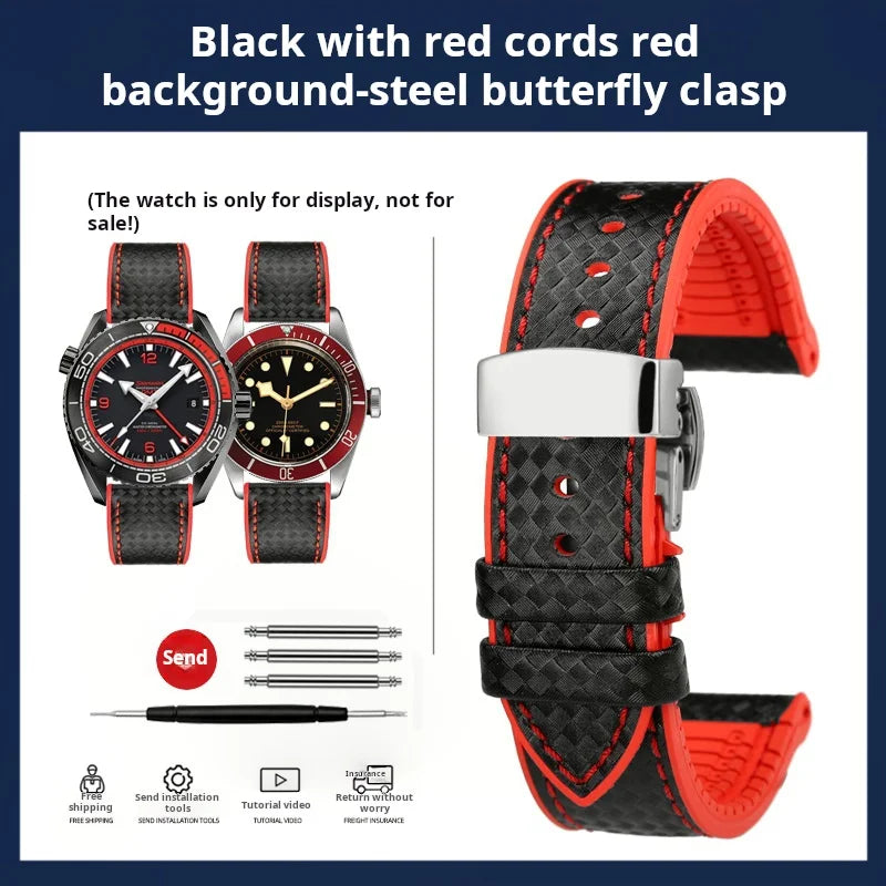 Men's Carbon Fiber Rubber Watchband For Omega SEAMASTER Tudor Black bay  Clasp Strap Watch band Men Orange White Red accessories