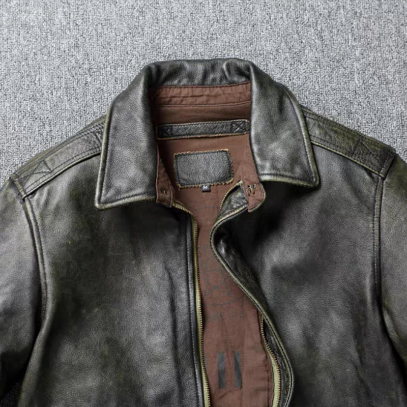 Top Layer Cowhide Leather Jacket A2 Air Force Flight Suit Men's Retro Old Leather Jacket Slim Fit Short Lapel Jacket