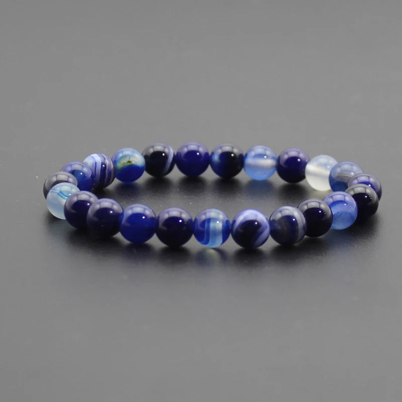 Beaded Bracelet 8mm Natural Stone Beads Black Onyx Lava Tiger Eye Agate Quartz Healing Energy For Women Men Yoga Chakra Jewelry