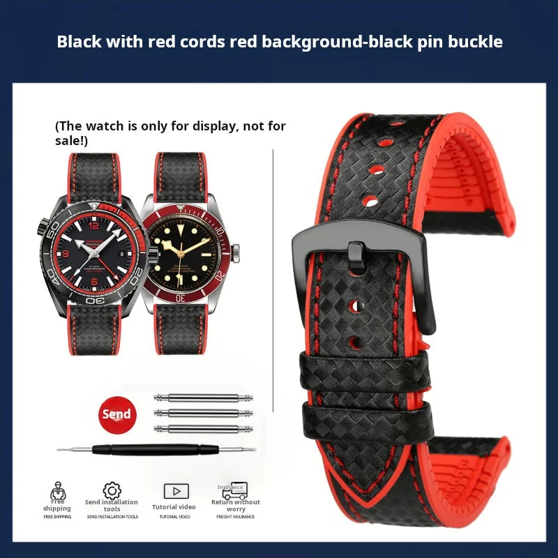 Men's Carbon Fiber Rubber Watchband For Omega SEAMASTER Tudor Black bay  Clasp Strap Watch band Men Orange White Red accessories