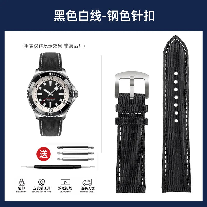 20mm 22mm Nylon Leather Watchband For Breitling Avenger navitimer Premier Men Women Canvas Fabric Watch Strap metal Folding Band