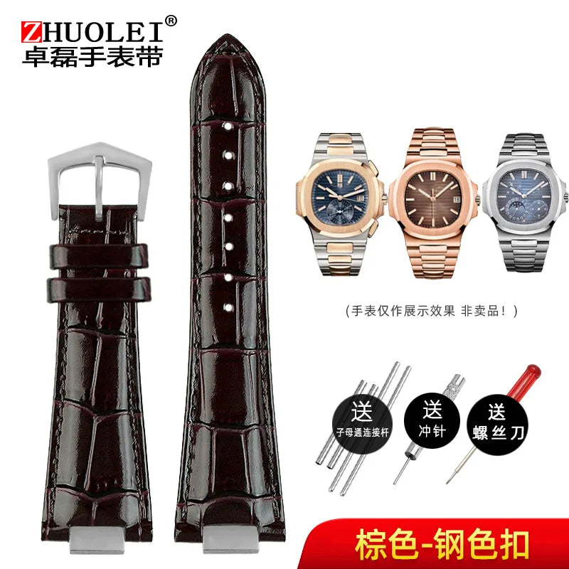 25X13mm notch Genuine Leather Watch Strap + connector For Patek Philippe Nautilus 5711 5726 5712g watchband wristband Bracelet