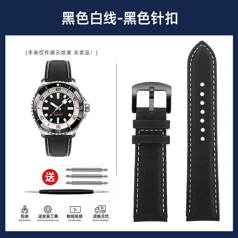 20mm 22mm Nylon Leather Watchband For Breitling Avenger navitimer Premier Men Women Canvas Fabric Watch Strap metal Folding Band