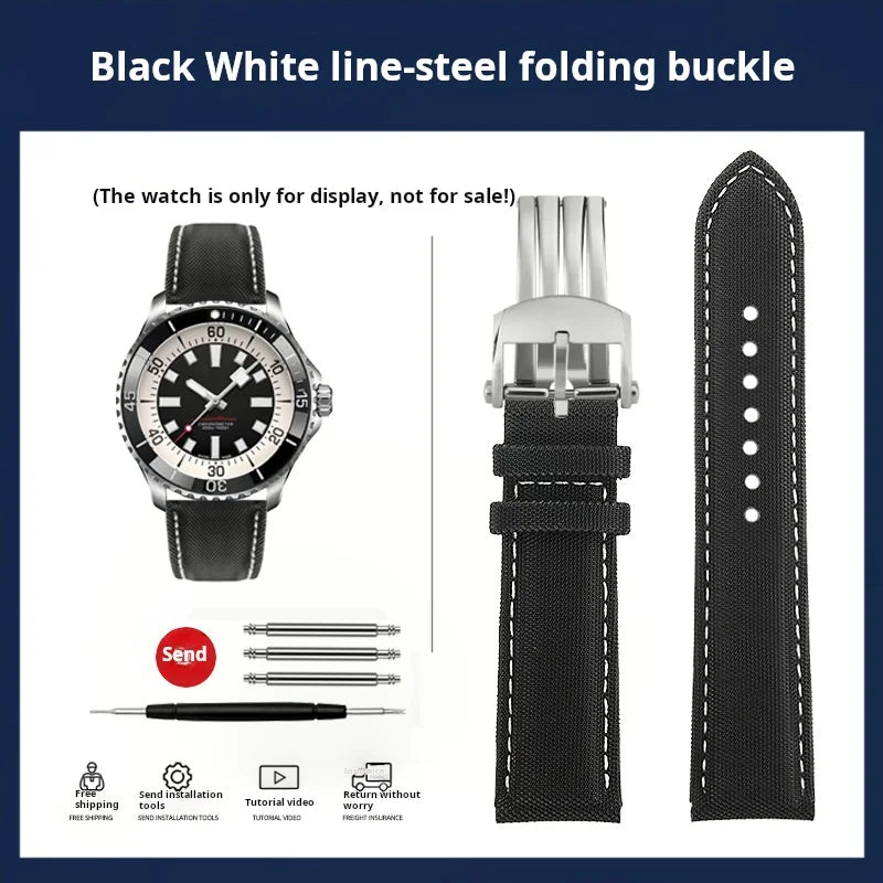 20mm 22mm Nylon Leather Watchband For Breitling Avenger navitimer Premier Men Women Canvas Fabric Watch Strap metal Folding Band