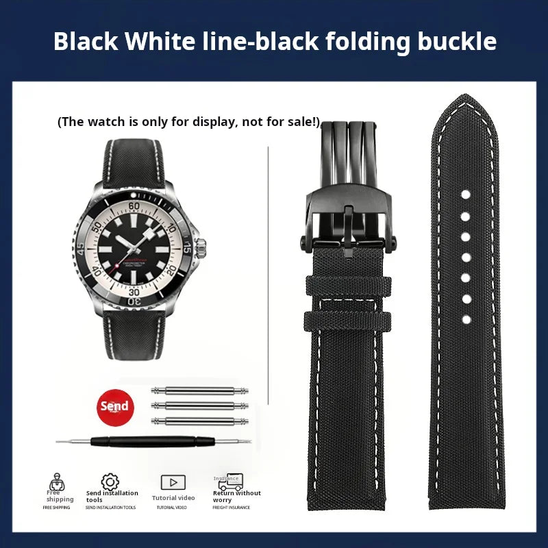 20mm 22mm Nylon Leather Watchband For Breitling Avenger navitimer Premier Men Women Canvas Fabric Watch Strap metal Folding Band