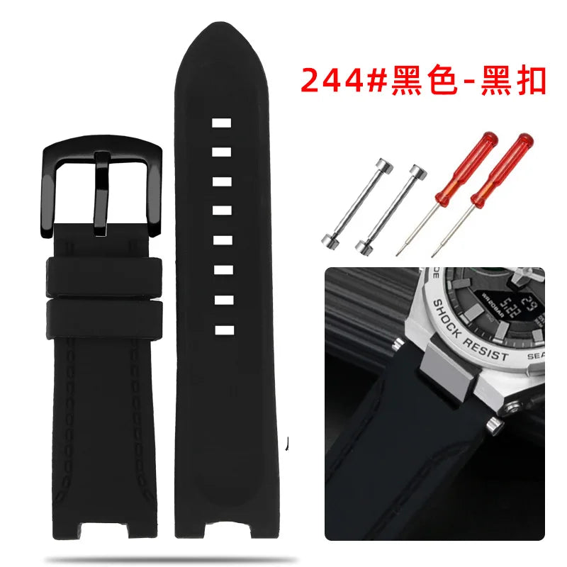 Recessed silica gel bracelet modified resin silica gel watch band for G-SHOCK Casio Steel Heart GST-B500D/AD series wristband