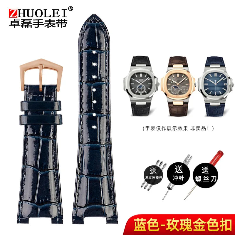 25X13mm notch Genuine Leather Watch Strap + connector For Patek Philippe Nautilus 5711 5726 5712g watchband wristband Bracelet